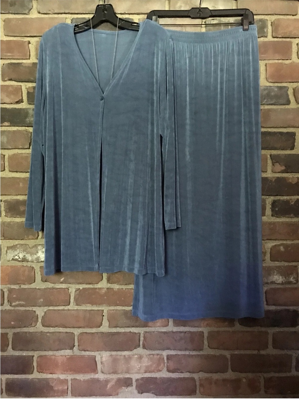 FASHION BUG Stretch Skirt Set Knit Blue Size Large Side Slit